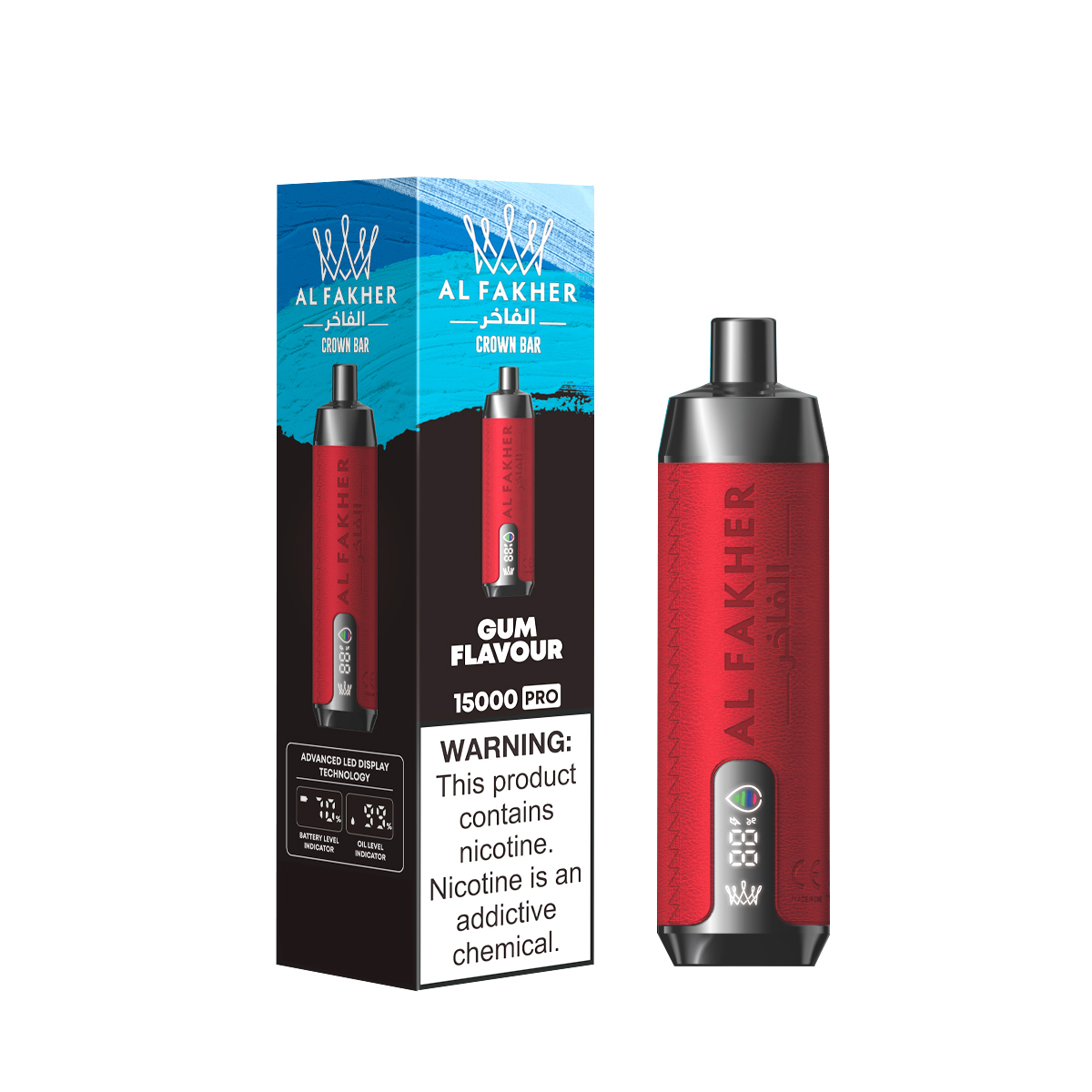 AiFakher Crown Bar 15000 Disposable Vape - 15000 Puffs, 22ml E-liquid, 5% Nicotine, USB-C Rechargeable