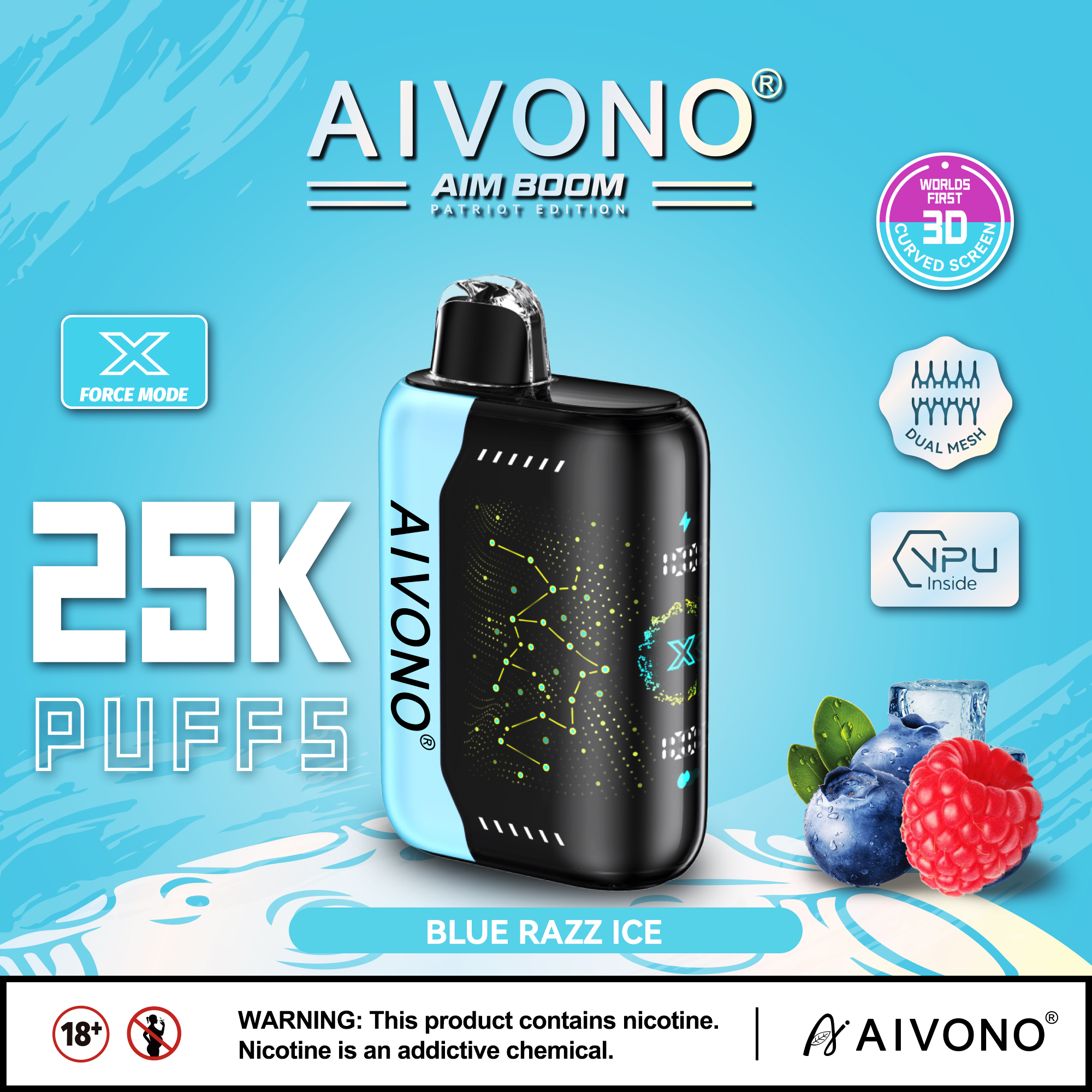 Aivono Aim Boom 25000 - 25000 Puffs, 28ml E-Liquid, Rechargeable Vape with Stary Sky Screen