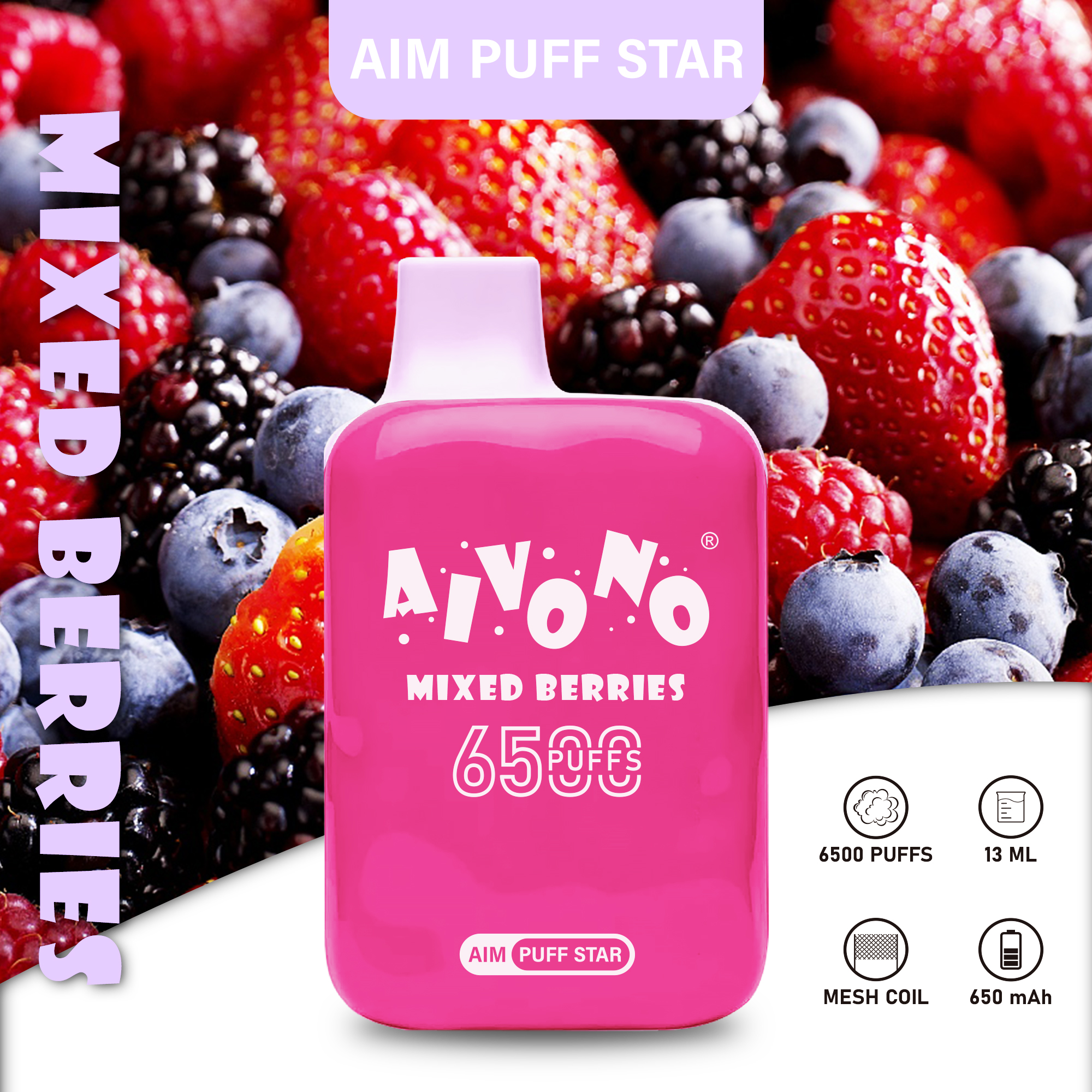Aivono Aim Puffstar 6500 Disposable Vape - 6500 Puffs with 13ml E-Liquid Capacity