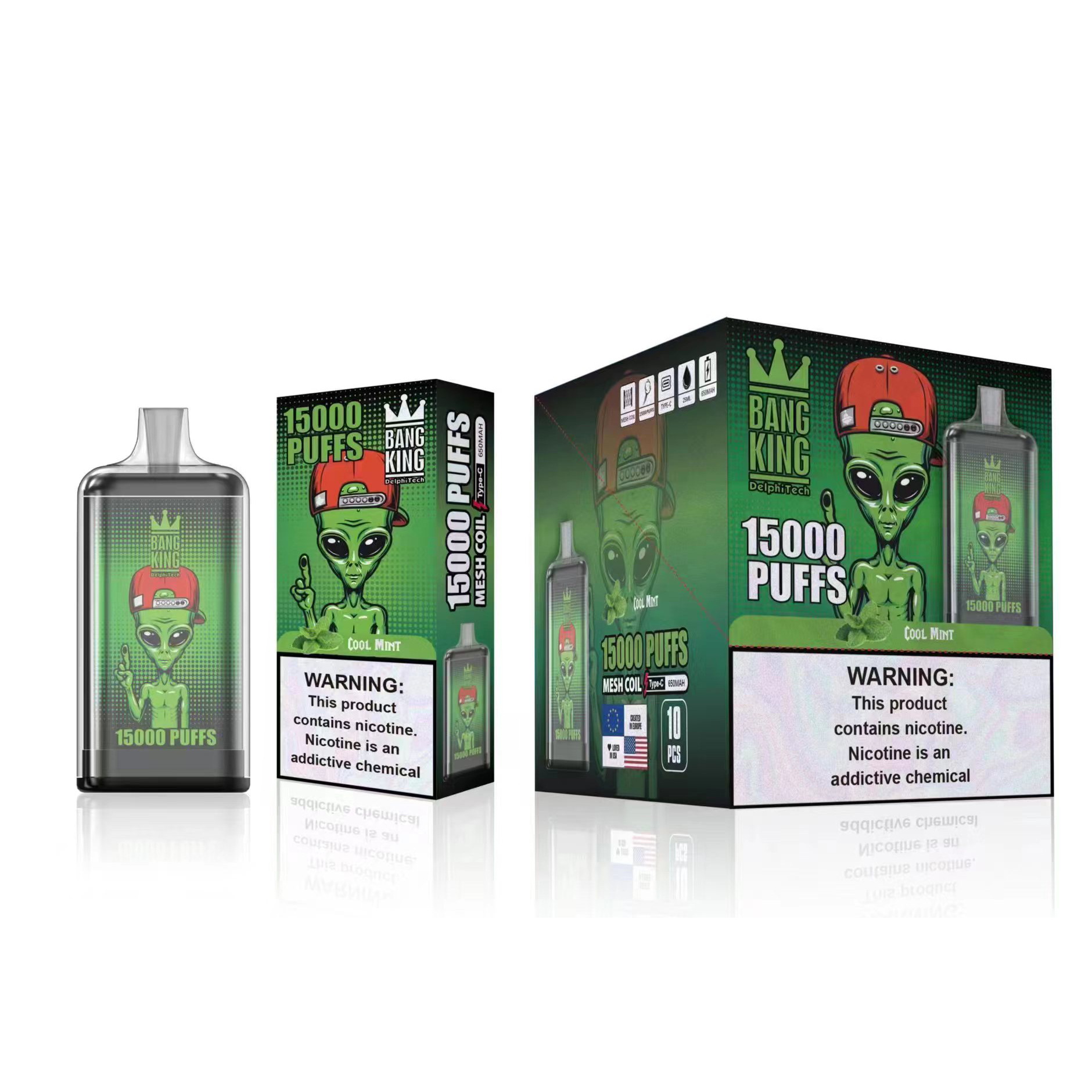 Bang King 15000 Rechargeable Disposable Vape Pen - 15000 Puffs, 25ml E-Liquid, 650mAh Battery, Multiple Nicotine Strengths