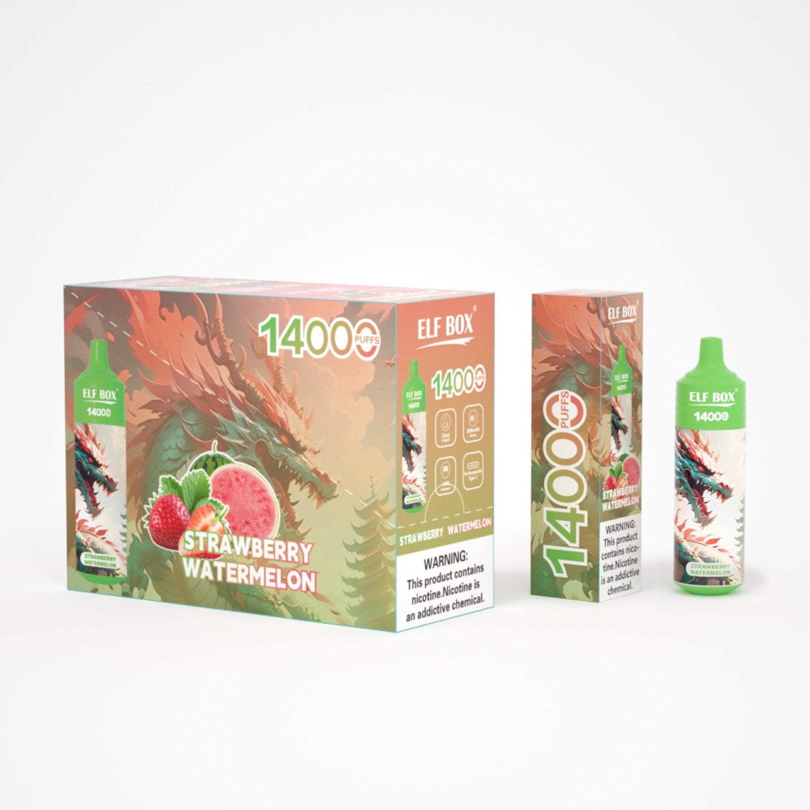 ELFBOX 14000 Puffs Rechargeable Disposable Vape - 25ml E-liquid, Mesh Coil, 0%/2%/3%/5% Nicotine - Variety of Flavors