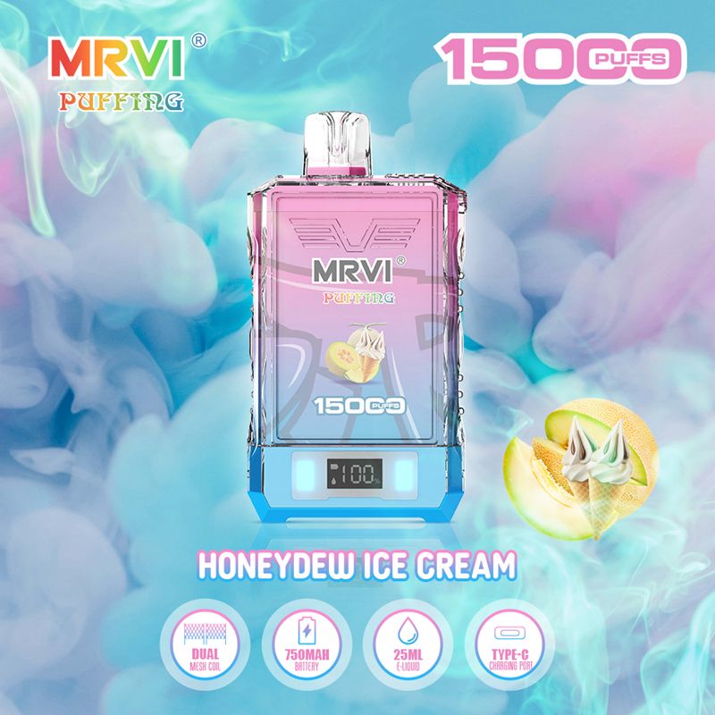 Mrvi Puffing 15000Puffs Rechargeable E-Cigarette with 750mAh Battery and 25ml E-Liquid - 15000 Puffs, Type-C Charging, DUAL Mesh Coil, Lanyard Included