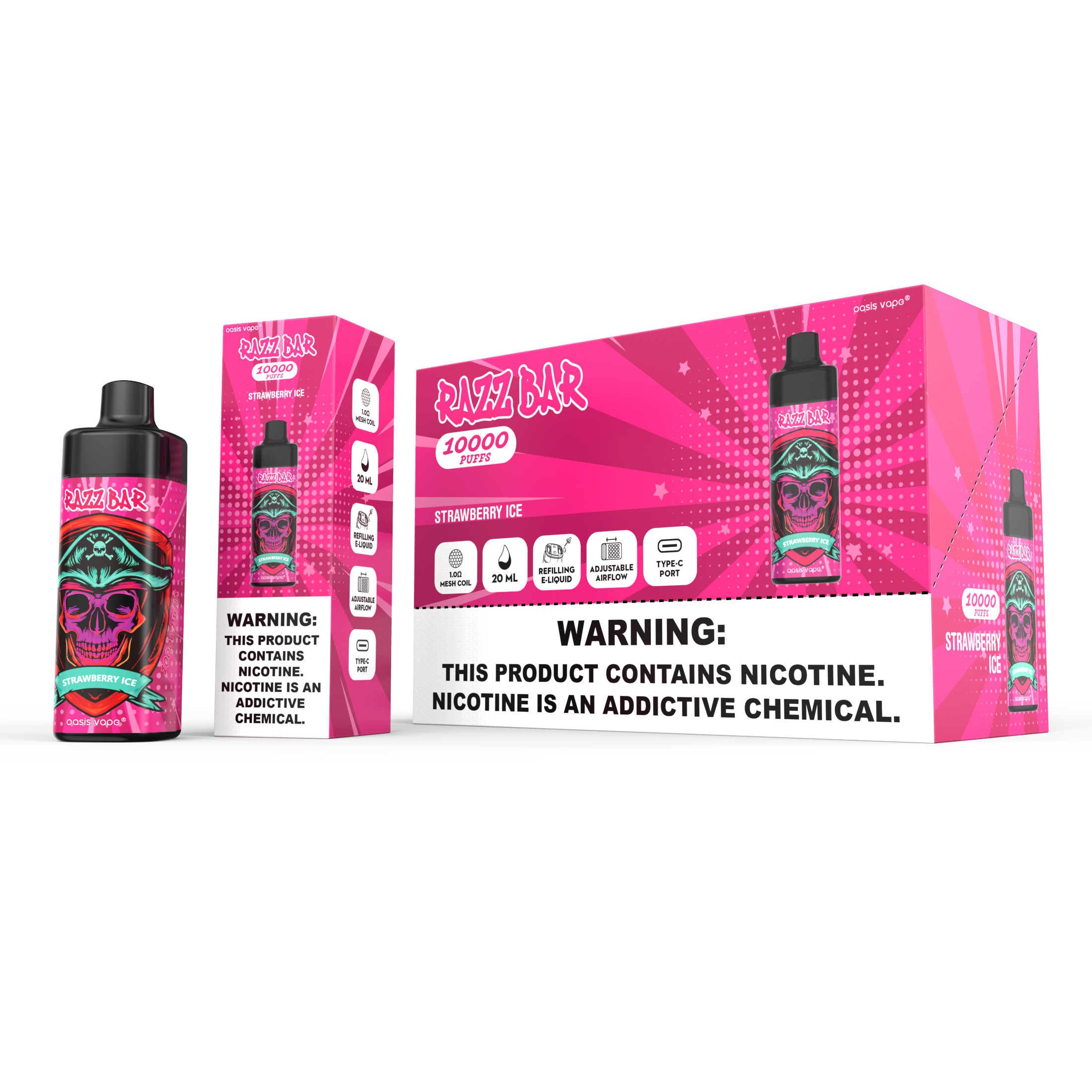Razz Bar 10000 Disposable E-Cigarette - 10,000 Puffs, 16 Flavors, 20ml, Type-C Rechargeable