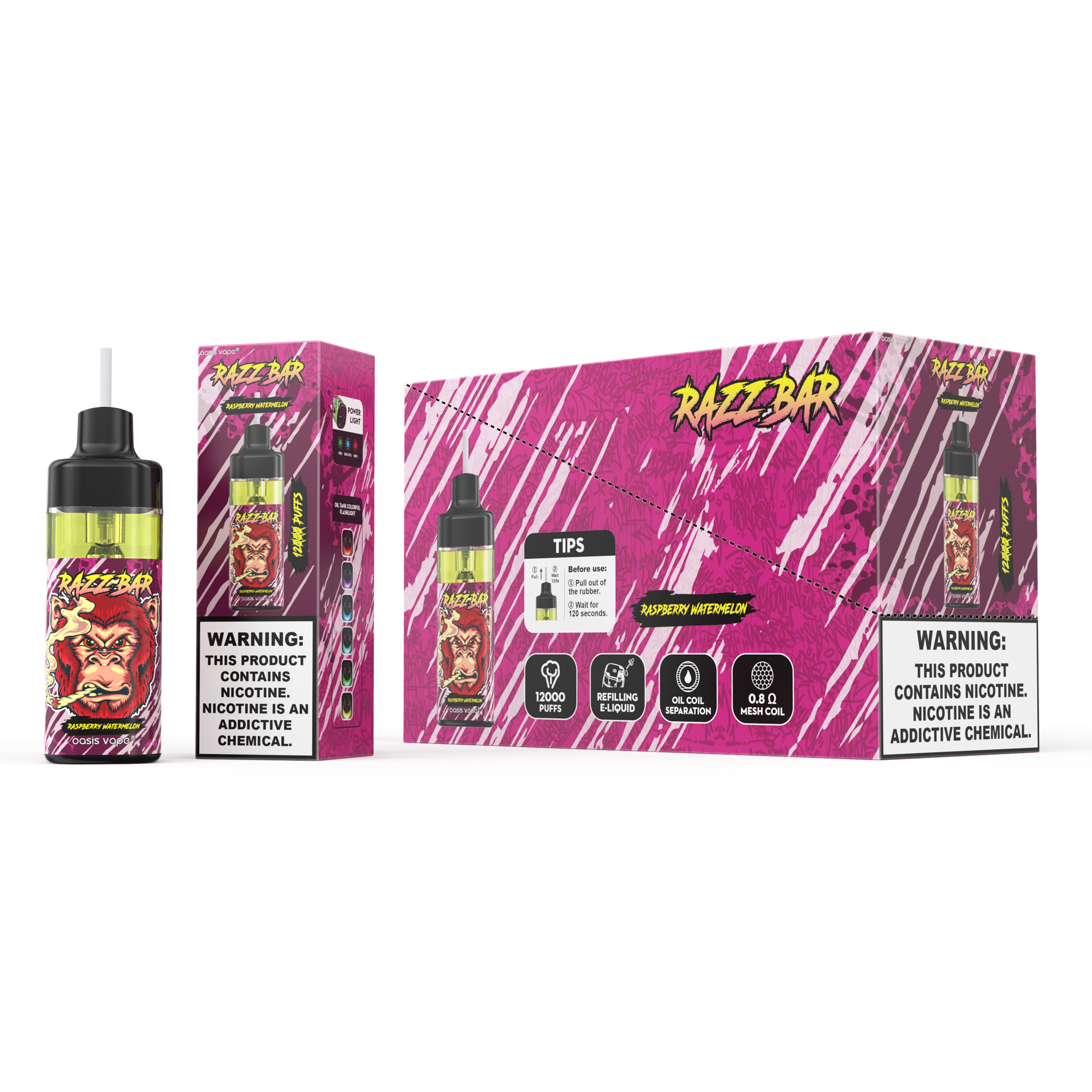 Razz Bar 12000 Disposable Vape - 16 Flavors, 12000 Puffs, 22ml Capacity, Rechargeable, Mesh Coil, Type-C