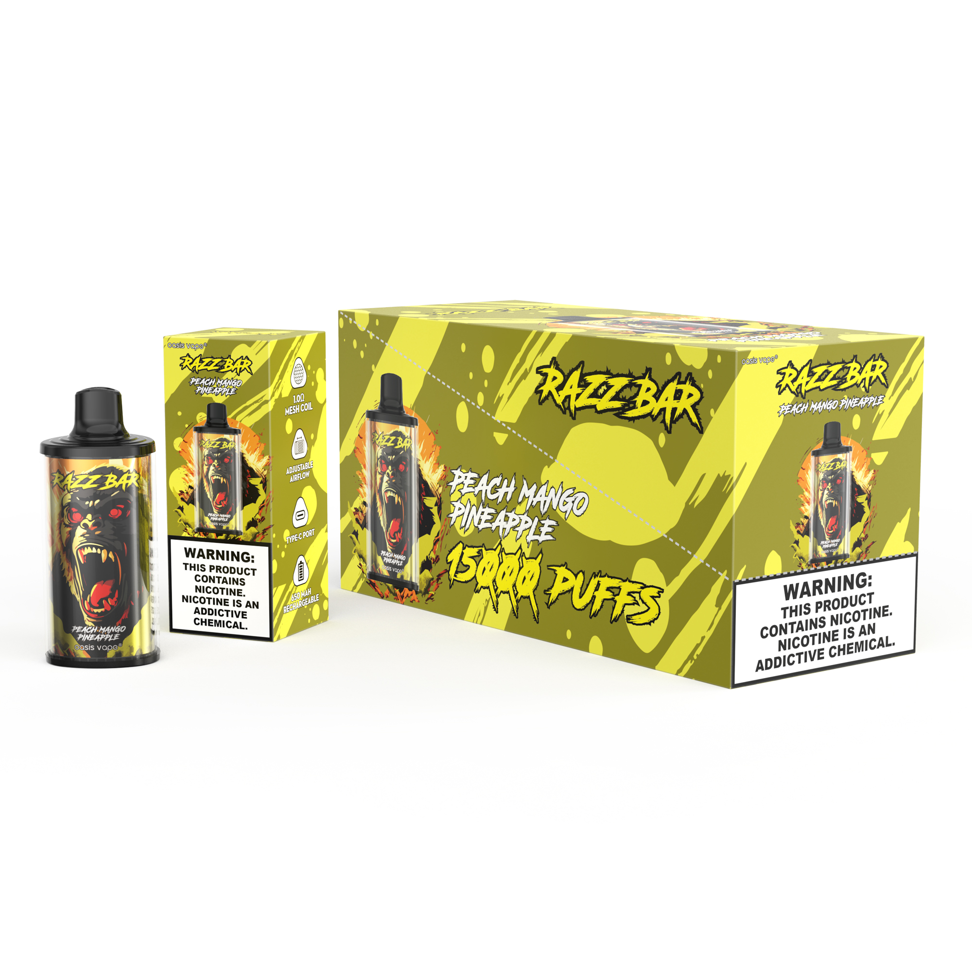Razz Bar 15000 Puffs Disposable Vape with 12 Flavors - 28ml Capacity, 650mAh Rechargeable, Type-C
