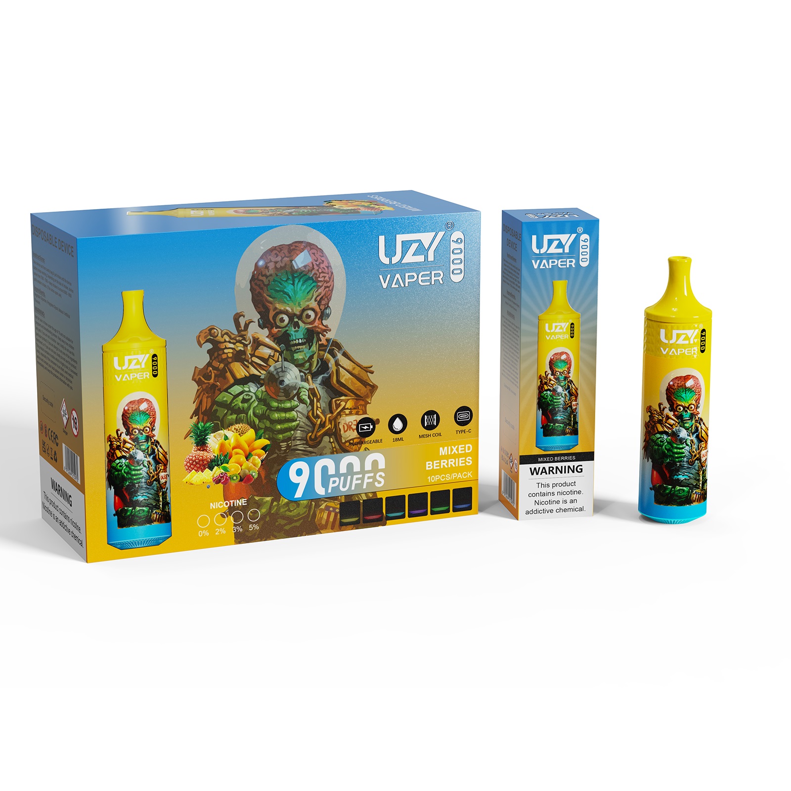 Uzy Vaper 9000 - 9000 Puffs with 15 Flavors | High Performance E-Cigarette