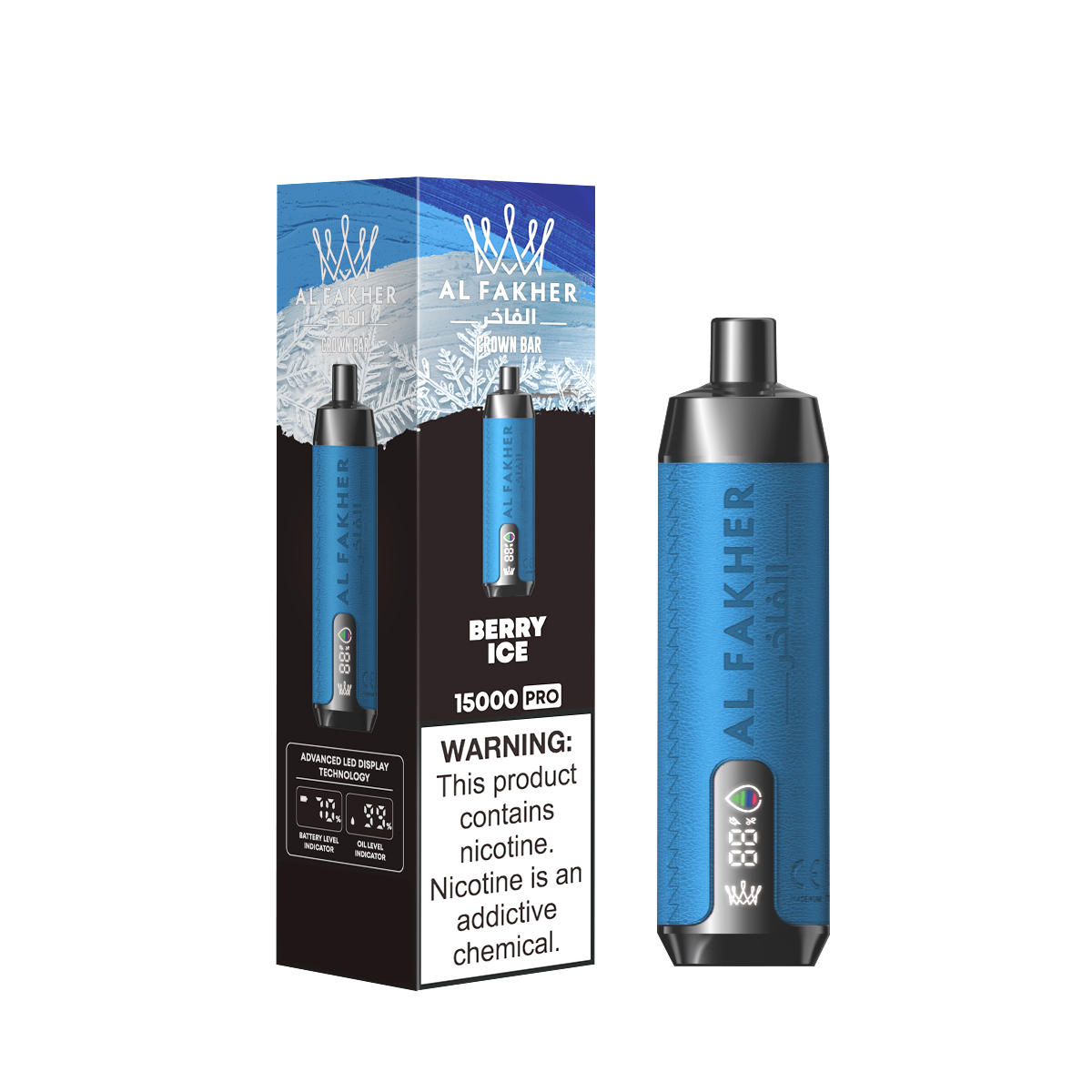 AlFakher Crown Bar 15000 Pro Disposable Vape - 15000 Puffs, 22ml E-liquid, Rechargeable USB-C